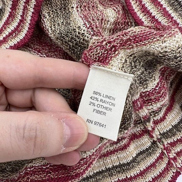 J Jill Cardigan Sweater Medium Linen Blend 3/4 Sleeve Stripe Scoop Neck - Picture 4 of 5